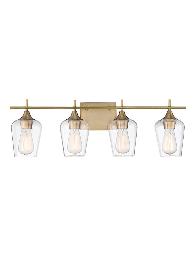 Octave 4-Light Clear Glass Bath Vanity Light in Warm Brass