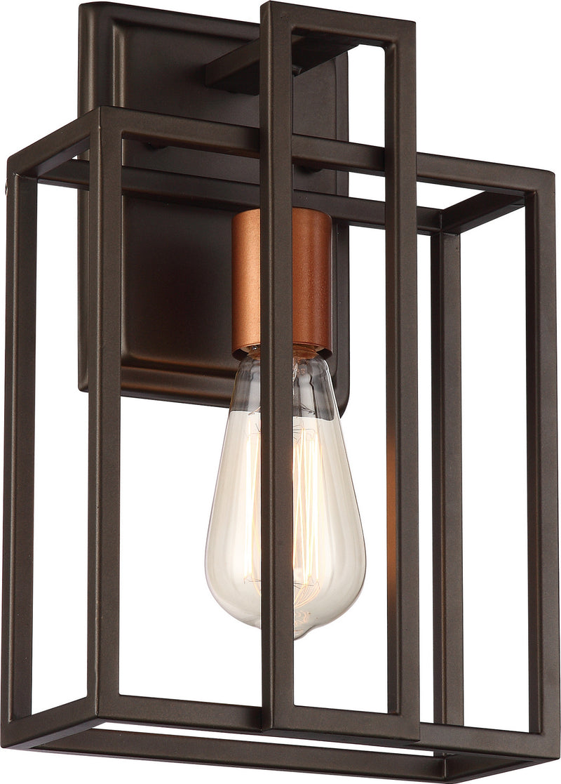 Lake 1 Light Wall Sconce in Bronze with Copper Accents