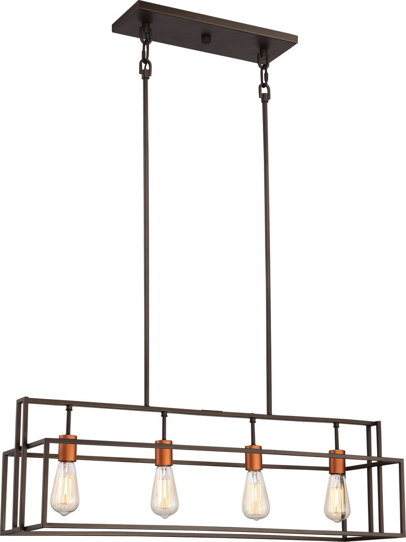 Lake 4-Light Linear Chandelier in Forest Bronze and Copper