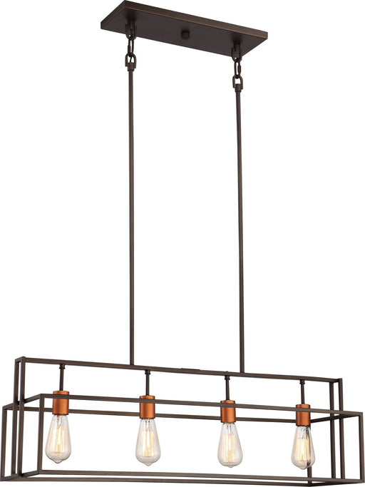 Lake 4-Light Linear Chandelier in Forest Bronze and Copper