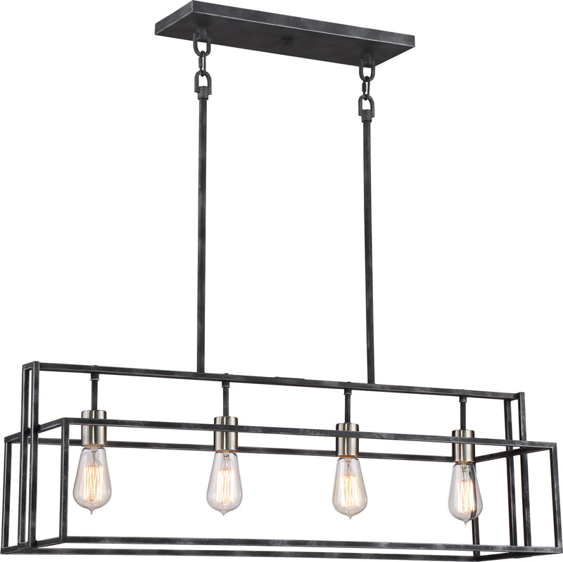 Lake 4 Light Island Pendant in Iron Black with Brushed Nickel Accents
