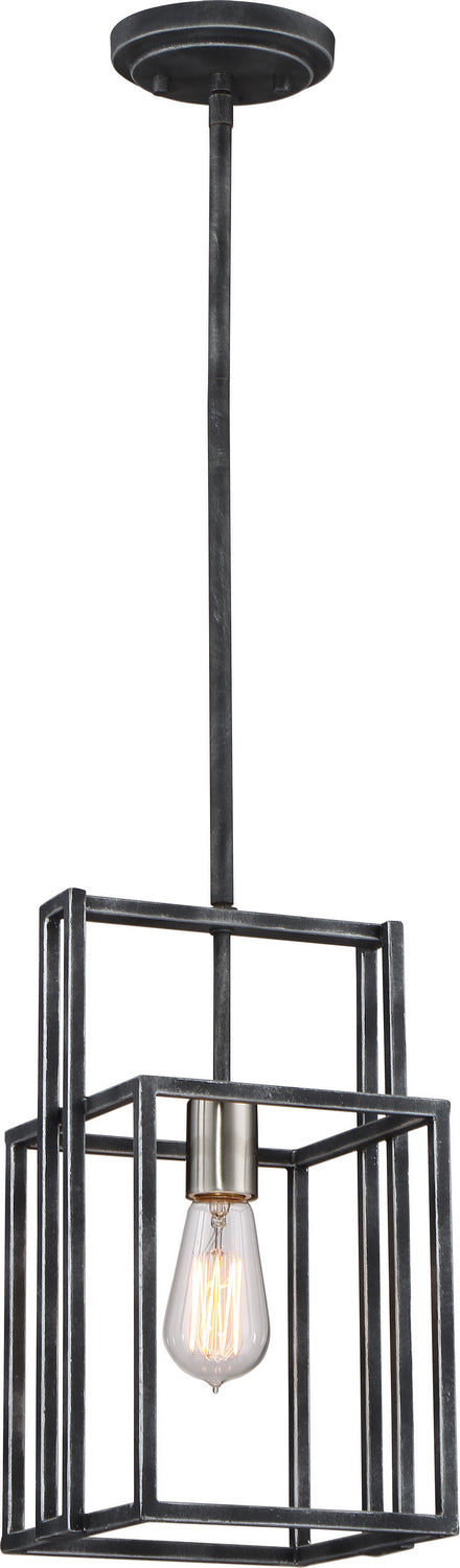 Lake 1 Light Mini Pendant in Iron Black with Brushed Nickel Accents