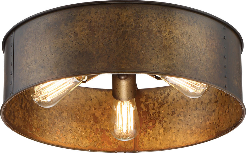 Kettle 3-Light Flush Mount in Weathered Brass