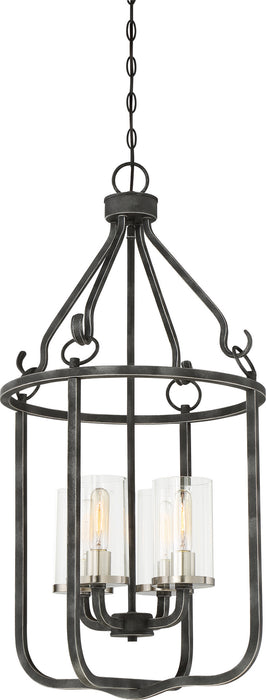 Sherwood 4-Light Caged Pend in Iron Black with Brushed Nickel Accents