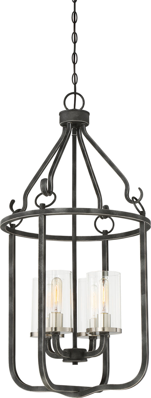 Sherwood 4-Light Caged Pend in Iron Black with Brushed Nickel Accents
