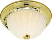 11.25" 2-Light Patterned Glass Flush Mount in Polished Brass