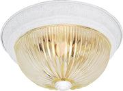 11.25" 2-Light Clear Ribbed Glass Flush Mount in Textured White