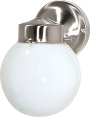 White Glass Globe Outdoor Wall Lantern in Brushed Nickel
