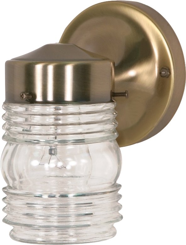 Ribbed Glass Outdoor Wall Lantern in Antique Brass and Clear Ribbed