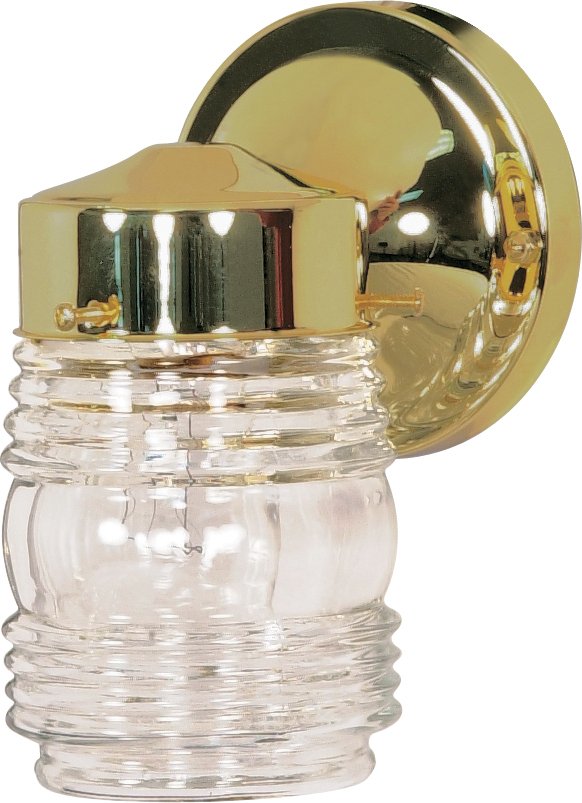 Ribbed Glass Outdoor Wall Lantern in Polished Brass and Clear Ribbed
