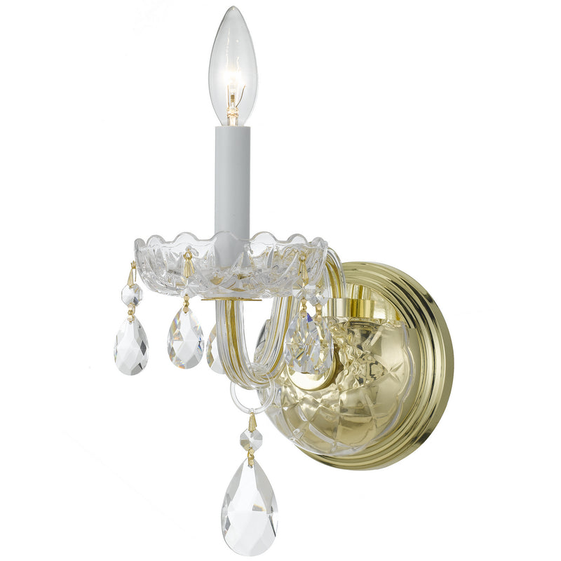 Traditional Crystal 1 Light Wall Mount in Polished Brass with Clear Hand Cut Crystal