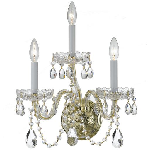 Traditional Crystal 3 Light Wall Mount in Polished Brass with Clear Hand Cut Crystal