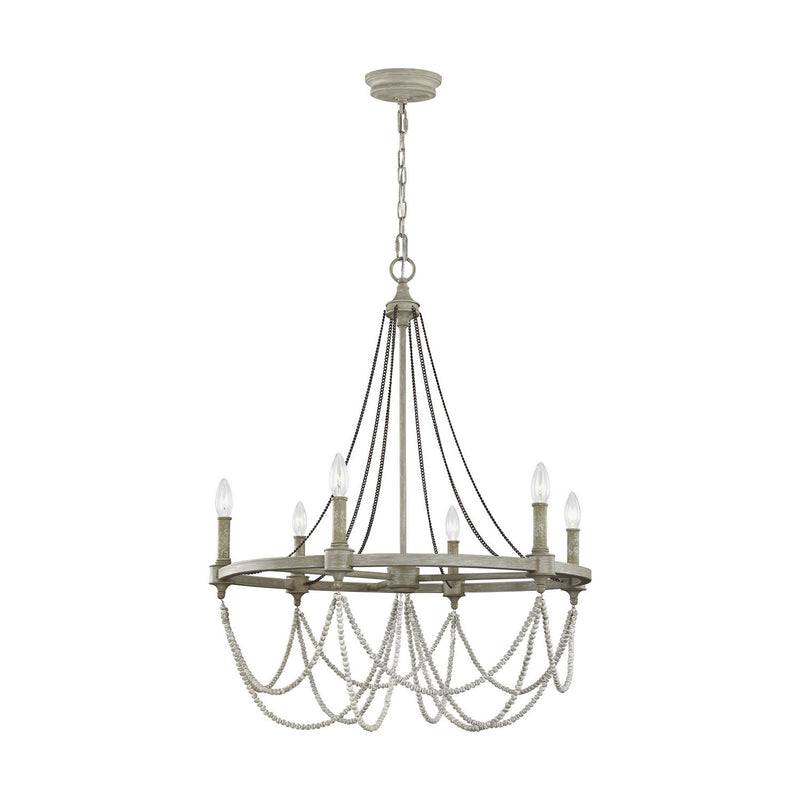 Beverly 6-Light Chandelier in French Washed Oak / Distressed White Wood