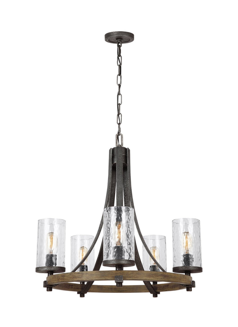 Angelo 5-Light Chandelier in Distressed Weathered Oak / Slate Grey Metal