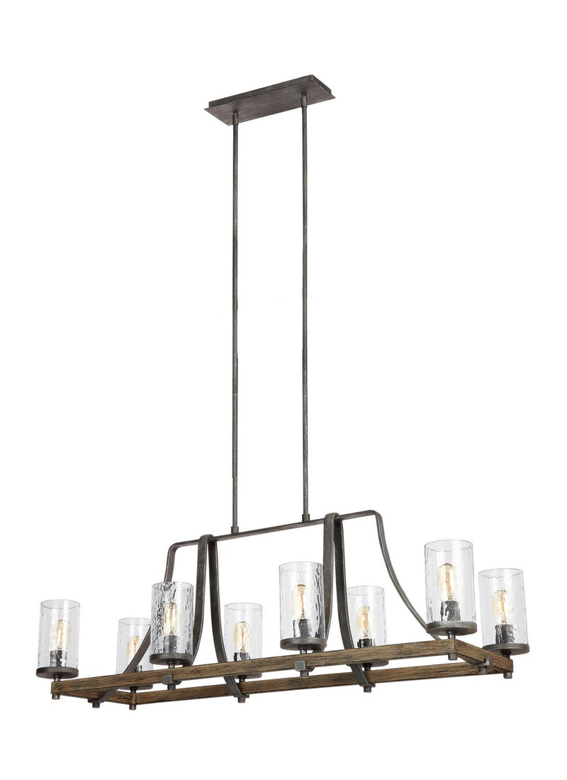 Angelo 8-Light Linear Pendant in Distressed Weathered Oak / Slate Grey Metal