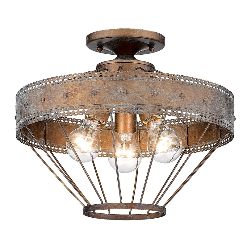Ferris 3-Light Semi-Flush Mount in Copper Patina