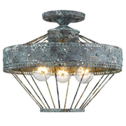 Ferris 3-Light Semi-Flush Mount in Blue Verde Patina
