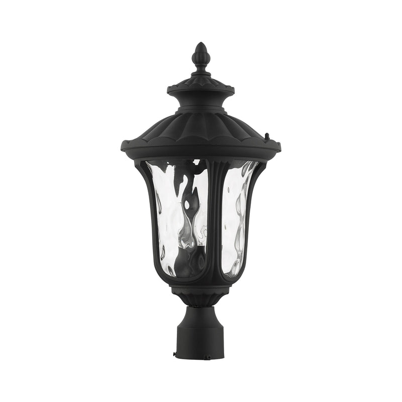 Oxford 3-Light Large Outdoor Post Light with Clear Water Glass in Textured Black