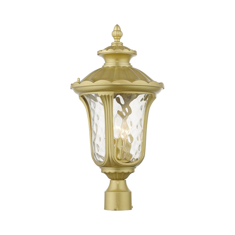 Oxford 3-Light Large Outdoor Post Light with Clear Water Glass in Soft Gold