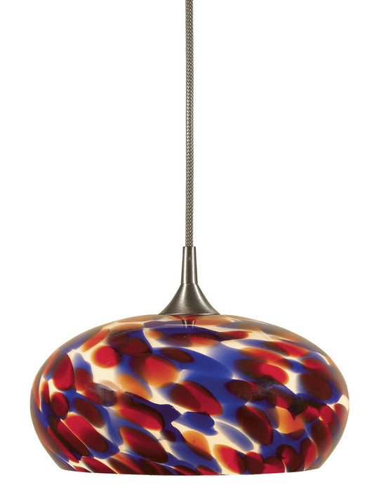 One Light Pendant In Brushed Steel With Multi Color Glass