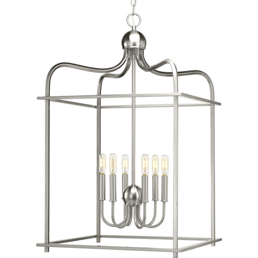 Assembly Hall Six Light Foyer Pendant in Brushed Nickel