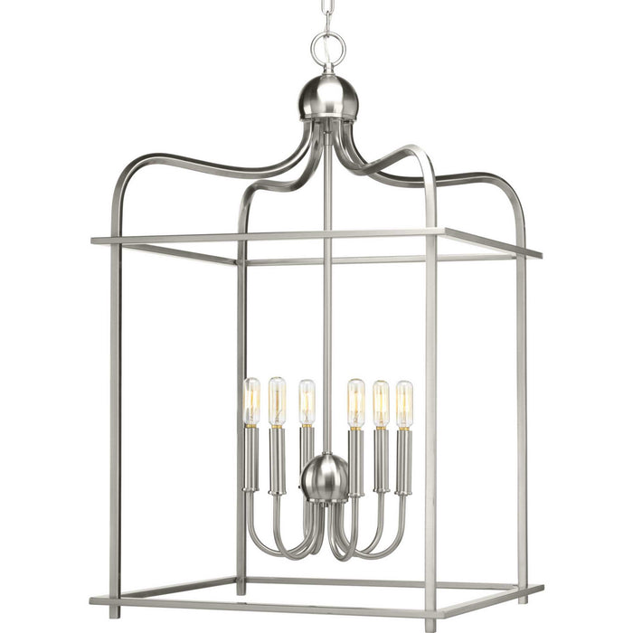 Assembly Hall Six Light Foyer Pendant in Brushed Nickel