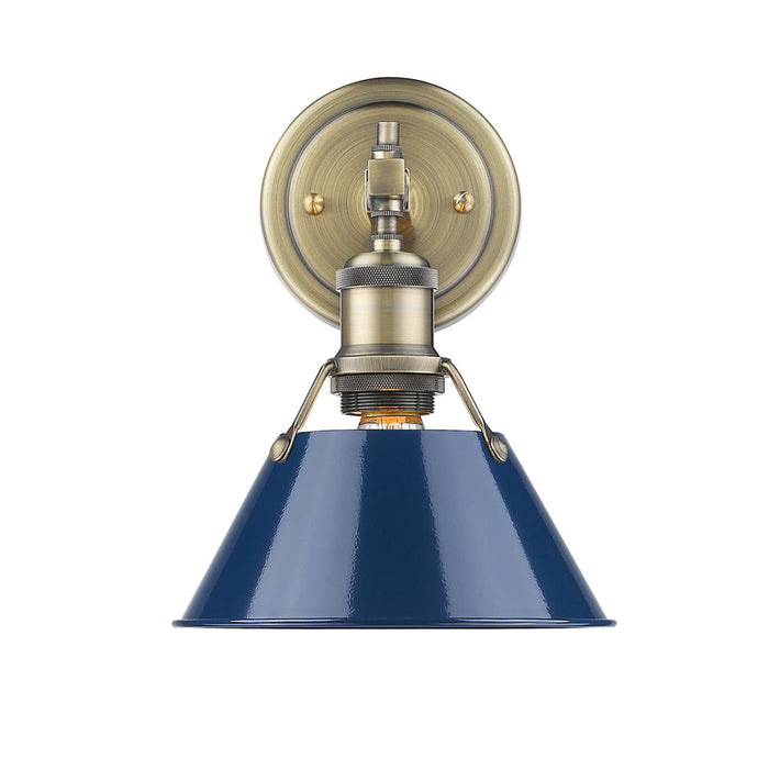Orwell 1-Light Bath Vanity in Aged Brass with Navy Blue Shade - Lamps Expo
