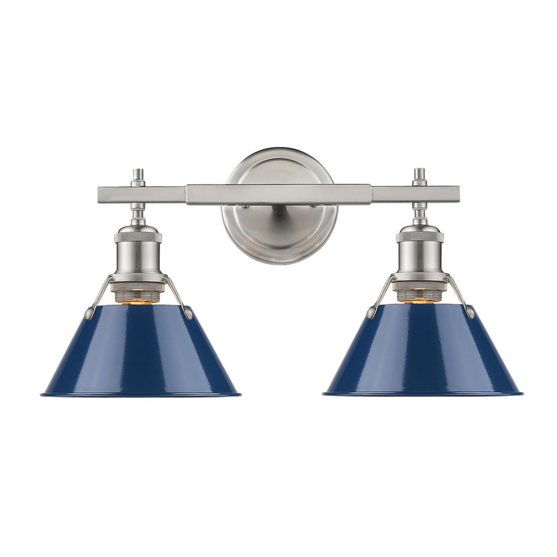 3306-BA2 PW-NVY- Orwell 2-Light Bath Vanity in Pewter with Navy Blue Shades by Golden Lighting