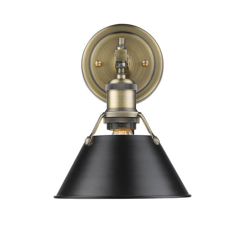 Orwell 1-Light Bath Vanity in Aged Brass with Black Shade - Lamps Expo
