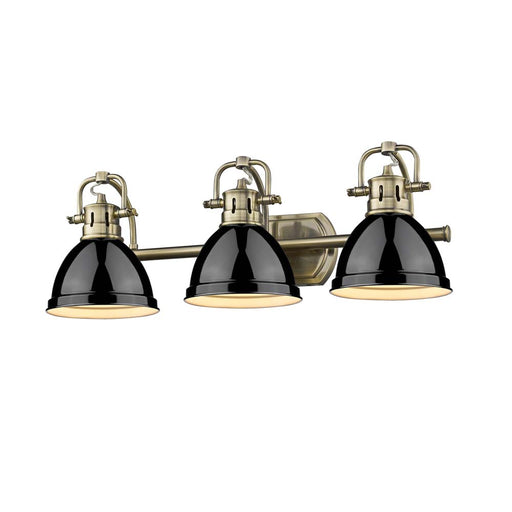 Duncan 3-Light Bath Vanity in Aged Brass with Black Shades