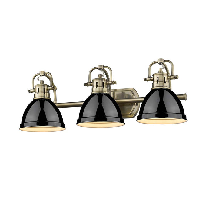 Duncan 3-Light Bath Vanity in Aged Brass with Black Shades