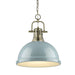 Duncan 1-Light Pendant with Chain in Aged Brass with Seafoam Shade
