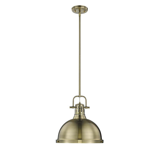 Duncan 1-Light Pendant with Rod in Aged Brass with Aged Brass Shade