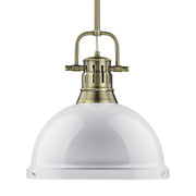 Duncan 1-Light Pendant with Rod in Aged Brass with White Shade