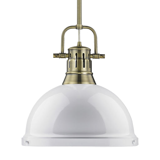 Duncan 1-Light Pendant with Rod in Aged Brass with White Shade