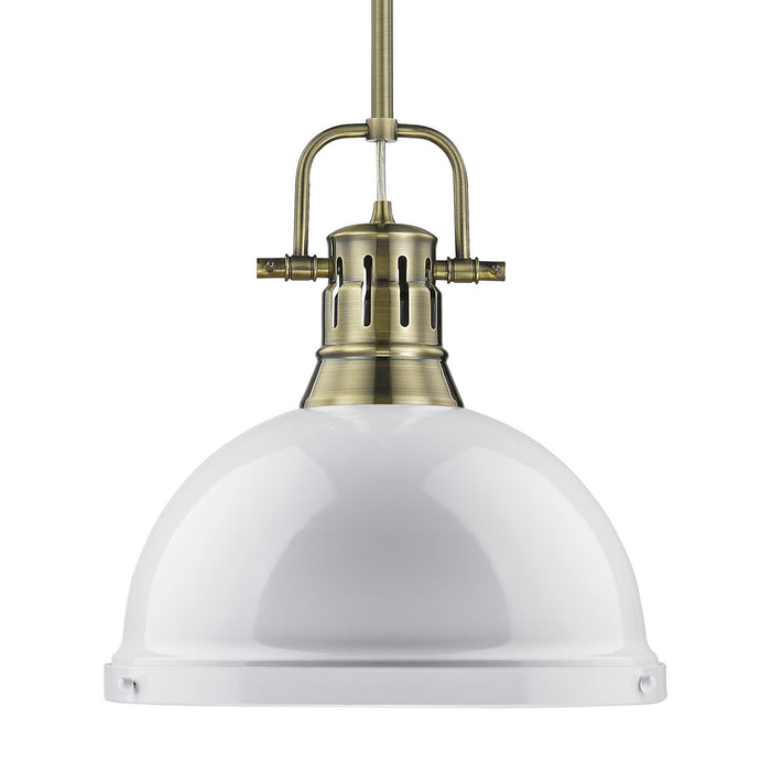 Duncan 1-Light Pendant with Rod in Aged Brass with White Shade