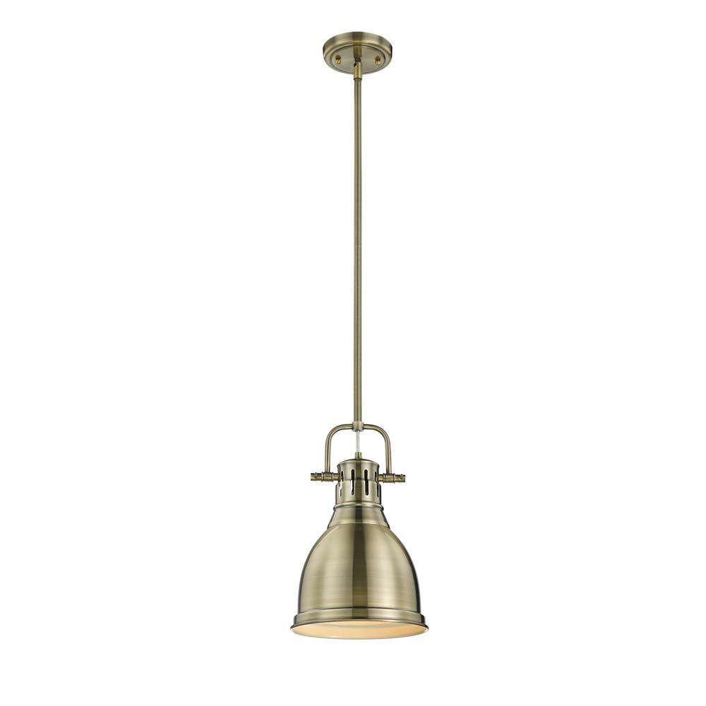 Duncan Small Pendant with Rod in Aged Brass with Aged Brass Shade