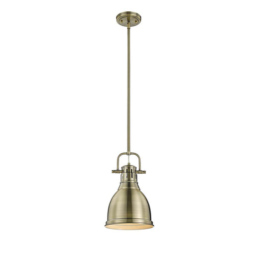 Duncan Small Pendant with Rod in Aged Brass with Aged Brass Shade