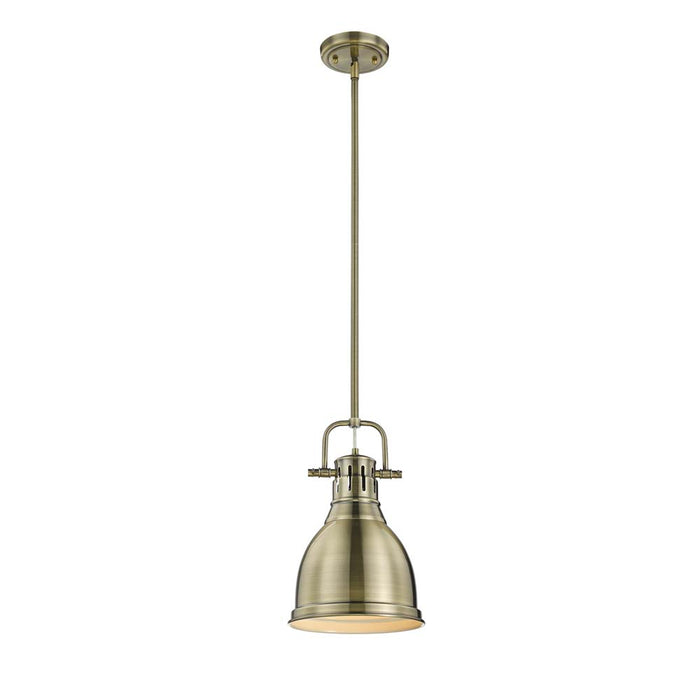 Duncan Small Pendant with Rod in Aged Brass with Aged Brass Shade