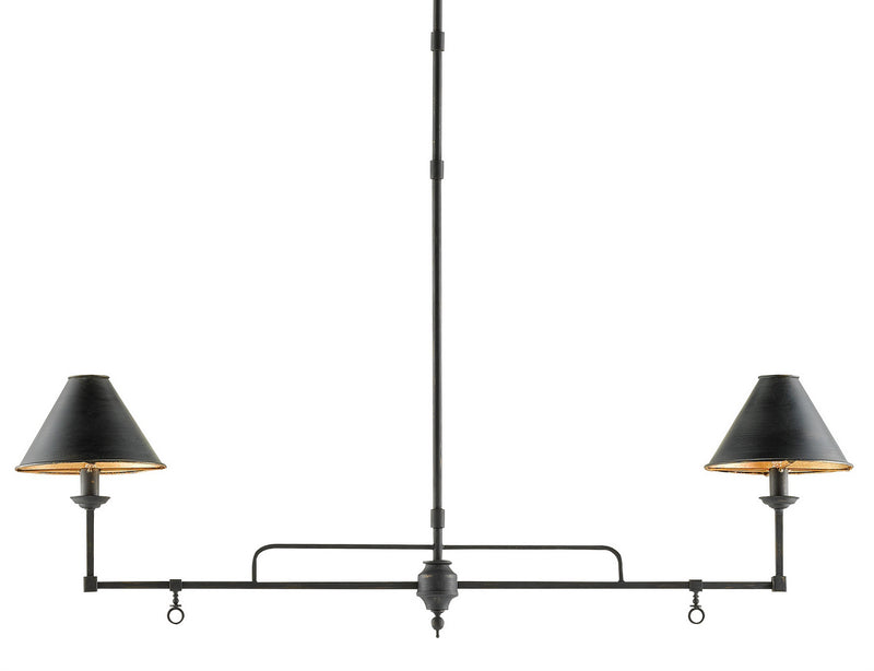 Prosperity 2 Light Chandelier in French Black & Contemporary Gold Leaf Interior
