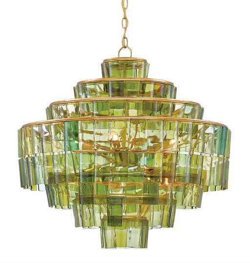 Sommelier 8 Light Chandelier in Dark Contemporary Gold Leaf & Green