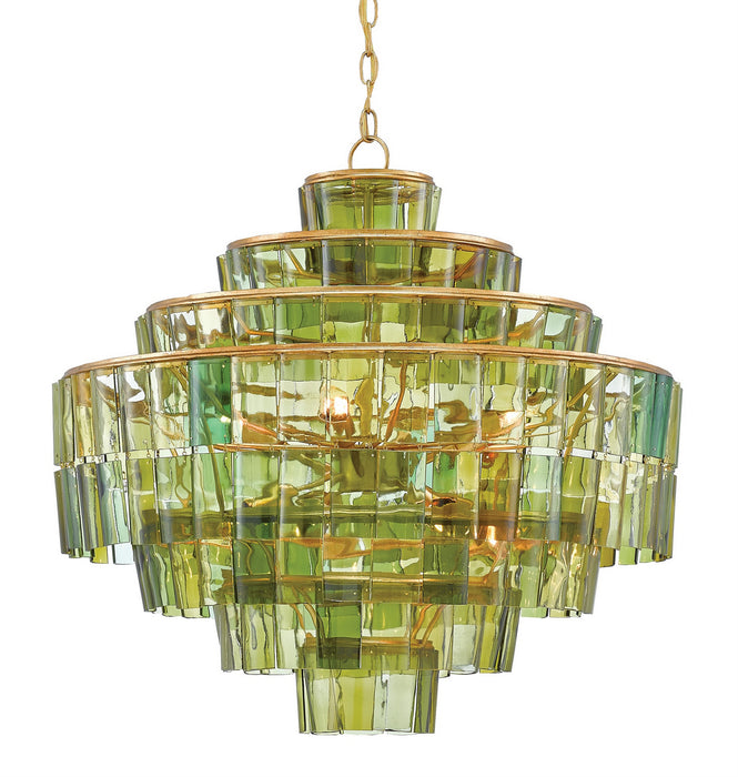 Sommelier 8 Light Chandelier in Dark Contemporary Gold Leaf & Green