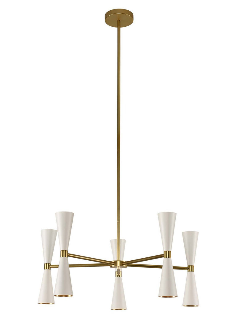 Milo 10-Light LED Chandelier in White and Vintage Brass