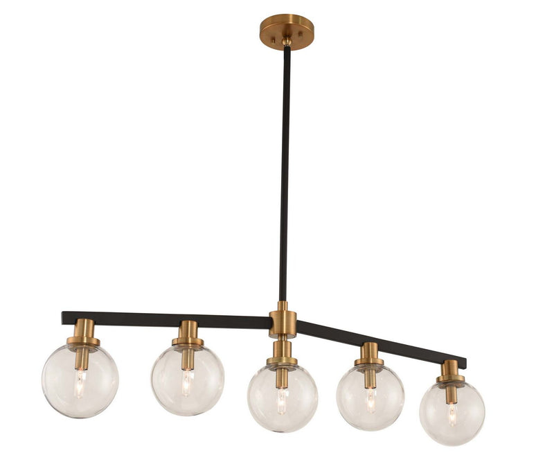 Cameo 5-Light Linear Chandelier in Matte Black Finish with Brushed Pearlized Brass