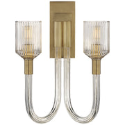 Reverie 2-Light Wall Sconce in Clear Ribbed Glass and Brass