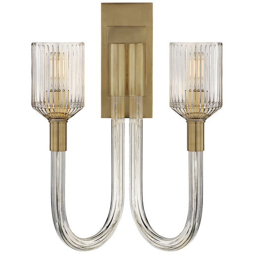 Reverie 2-Light Wall Sconce in Clear Ribbed Glass and Brass