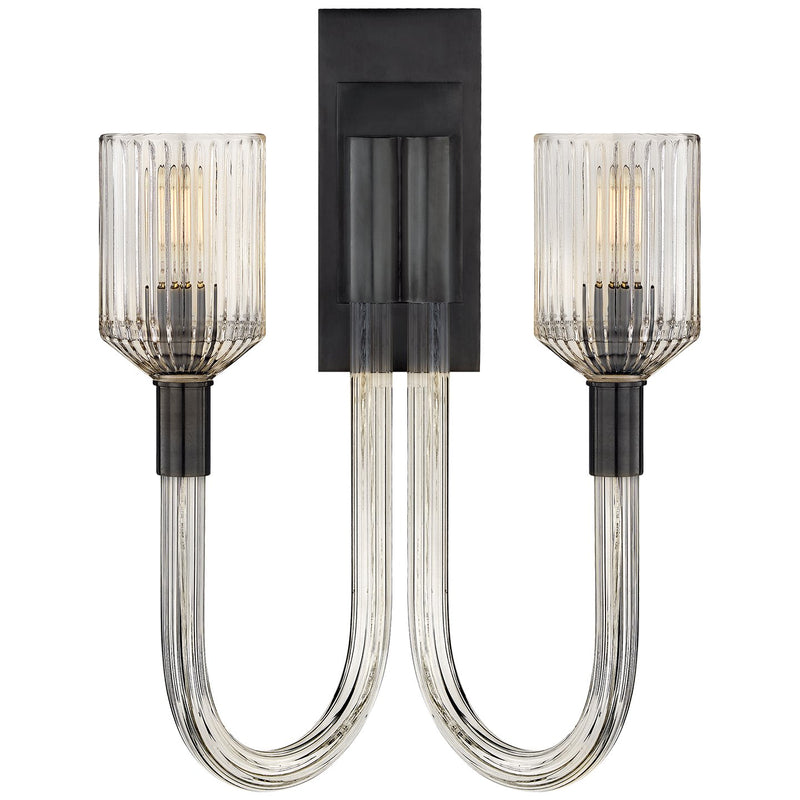 Reverie 2-Light Wall Sconce in Clear Ribbed Glass and Bronze