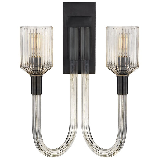 Reverie 2-Light Wall Sconce in Clear Ribbed Glass and Bronze