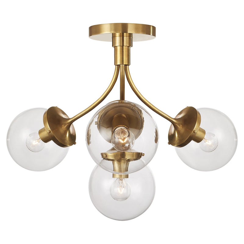 Prescott Medium 4-Light Semi-Flush Mount in Soft Brass