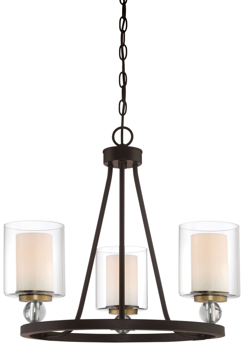 Studio 5 3-Light Chandelier in Painted Bronze w/Natural Brushed Brass
